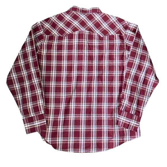 Wrangler Wrancher Red and White Plaid Pearl Snap Long Sleeve Button Down Size XL - Picture 2 of 7
